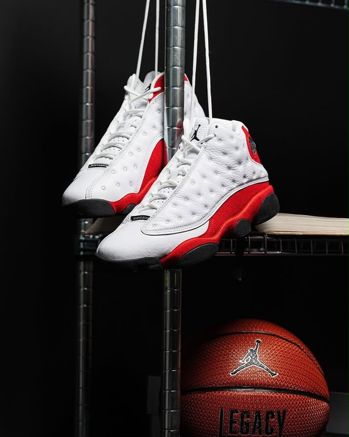 JORDAN 13 WHITE AND UNIVERSITY RED