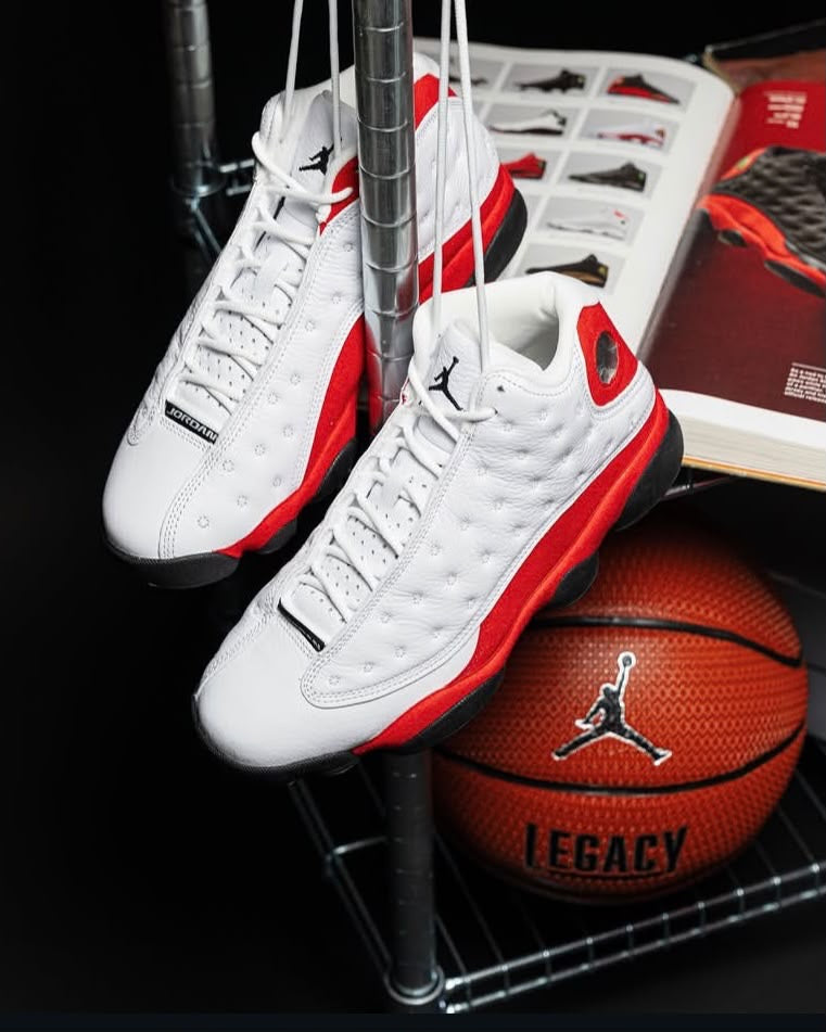 JORDAN 13 WHITE AND UNIVERSITY RED